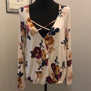Floral Print Cross Front Blouse
